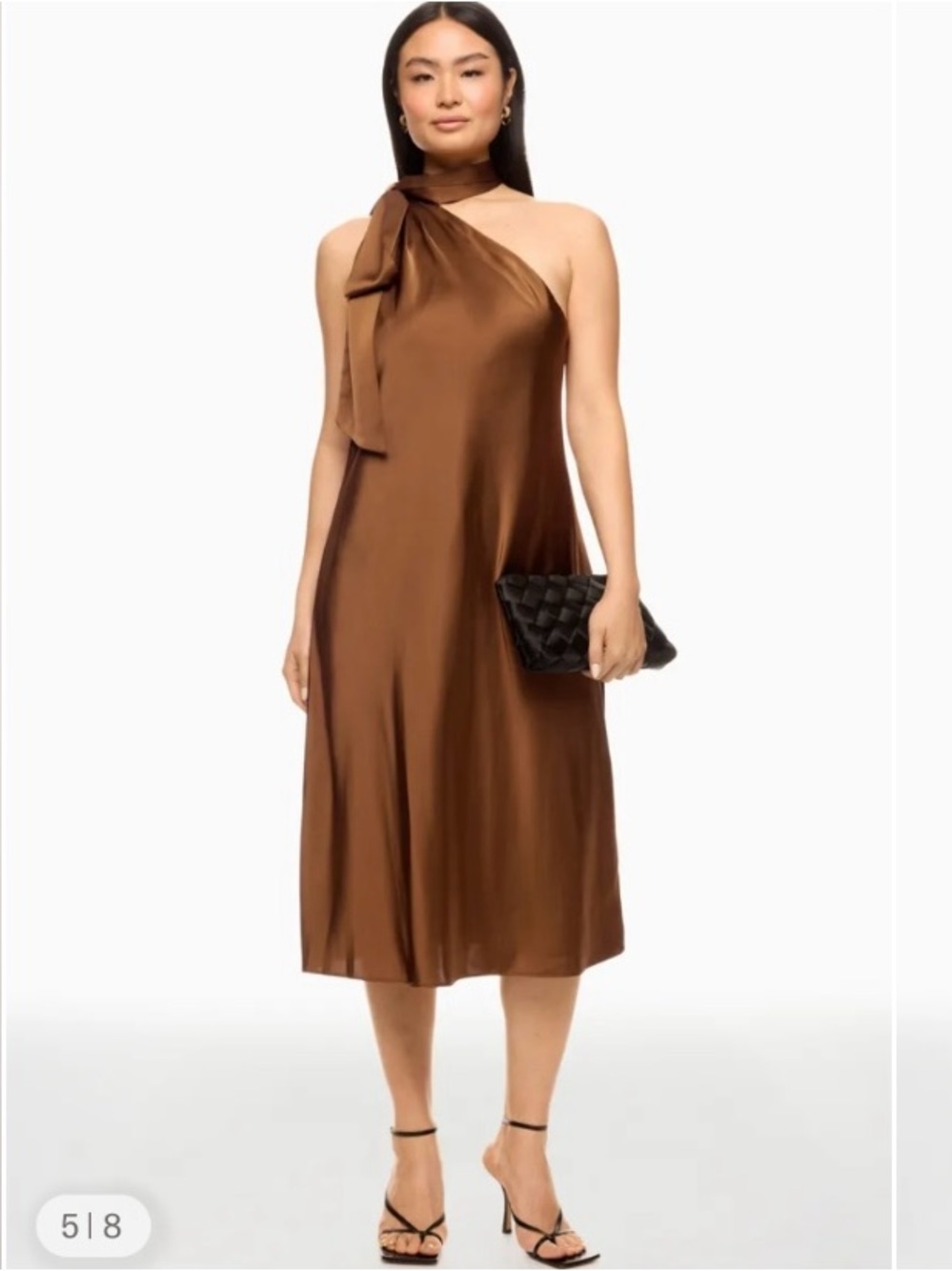 Lauren Ralph Lauren Brown Silk SatinTie Neck Dress Size 8 Designer MSRP $245